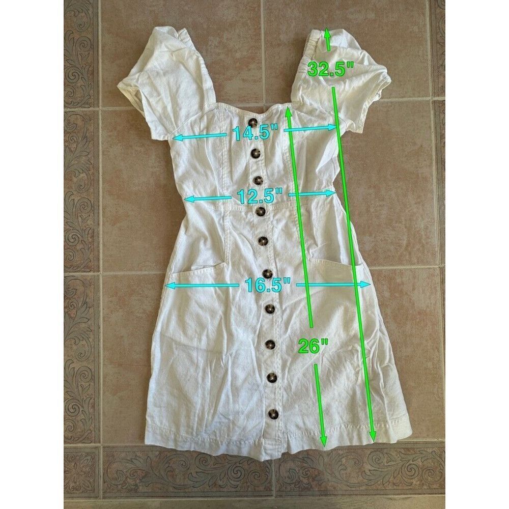 Madewell ‎ Linen cotton  blend  Front buttons square neck Dress Size - Picture 3 of 10